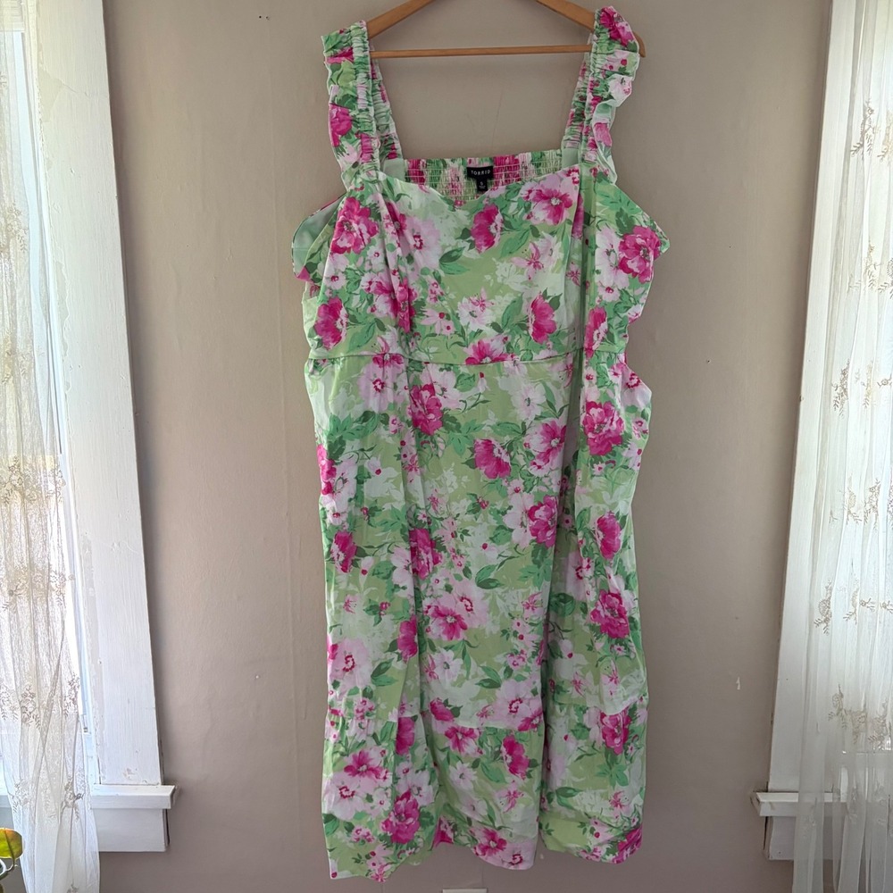 Torrid Womens Midi Poplin Tiered Floral Dress Size 5x Green Pink Garden Party